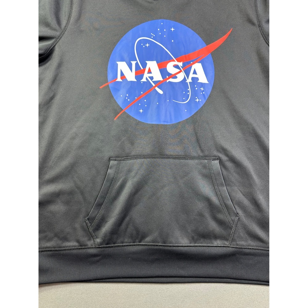 NASA Men's Black Tech Fleece Graphic Hoodie Sweatshirt Blue LandsEnd 62830 Large - Picture 8 of 12